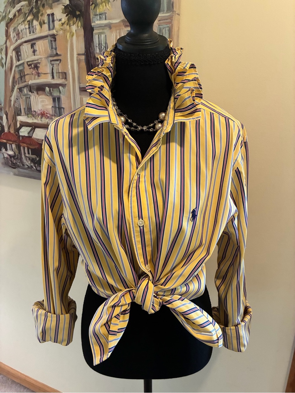 Ralph Lauren Yellow Striped Tie-Front Button Down Shirt